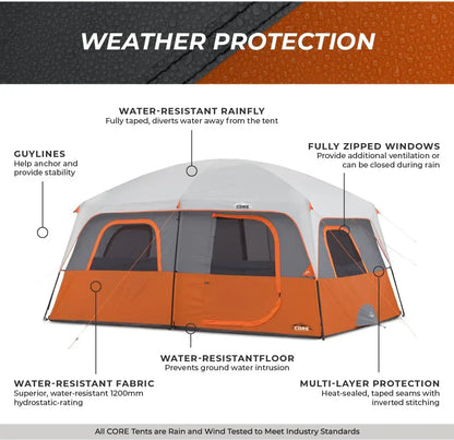 Straight Wall Cabin Tents | 10 Person / 11 Person / 12 Person Large Multi Room Family Tents for Car Camping & Outdoor Adventures