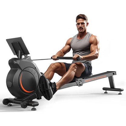 Magnetic/Water Rowing Machine 350 LB Weight Capacity - Foldable Rower for Home Use with Bluetooth, App Supported, Tablet Holder and Comfortable Seat Cushion