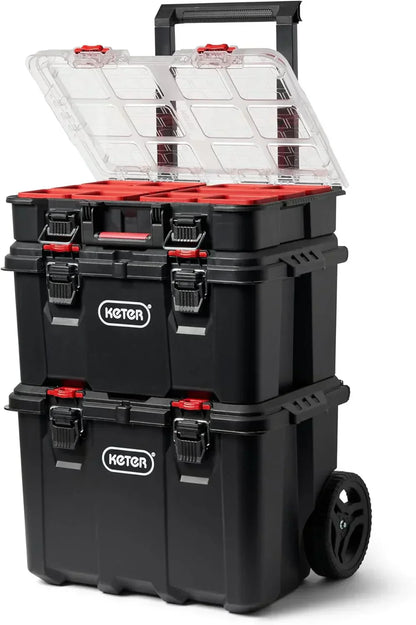 Modular Tools Organizer for Garage Storage and DIY, 3 Piece Resin Rolling Tool Box System for Small Parts