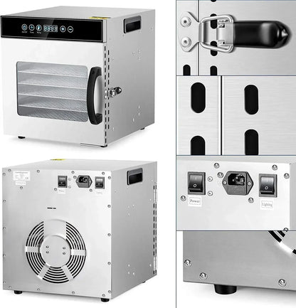 Tray Food Dehydrator, Steel Fruit Dry Machine with 30 90∼C Adjustable Thermostat, 24hr Digital Timer