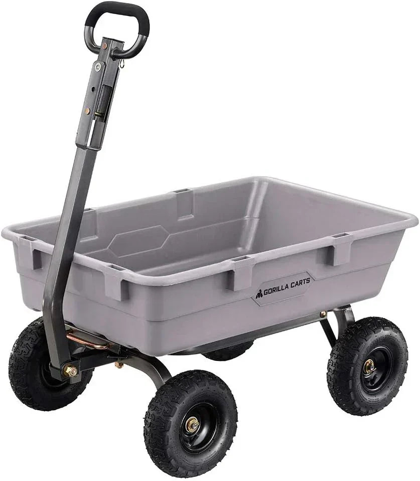 Heavy Duty Poly Utility Dump Wagon Garden Cart w/Pneumatic Tires, 6 Cu Ft - 1200 lb Capacity Outdoor Wheelbarrow for Yard, Landscaping & Gardening, Lawn Tractor or ATV Towable-Gorilla Carts