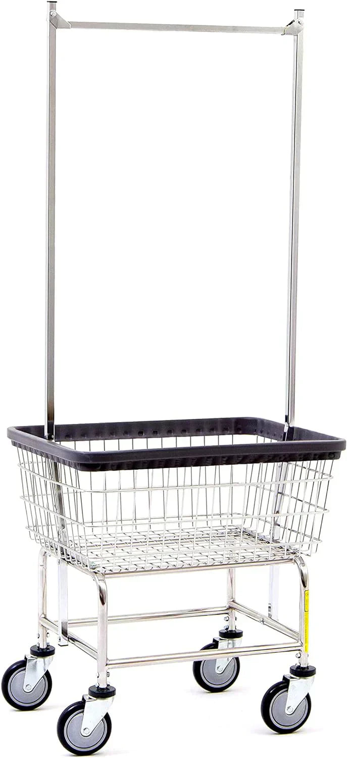 Heavy Duty Wire Laundry Cart with Double Rod Rack