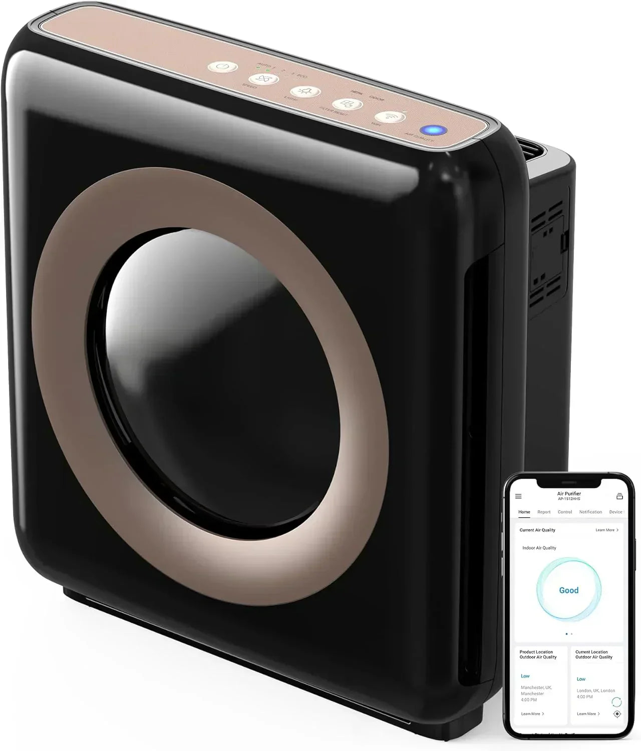 True HEPA Purifier with Air Quality Monitoring, Auto, Timer, Filter Indicator, and Eco Mode, 16.8 x 18.3 x 9.7, White
