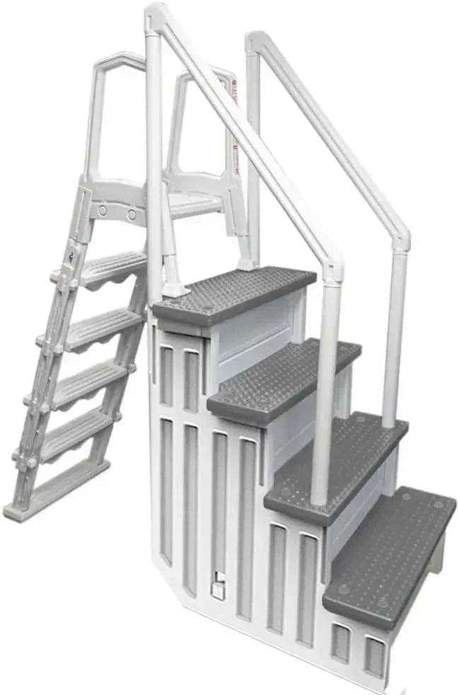 Select Anti-Slip in-Pool Steps | Gray | for Above Ground Swimming Pools | Can Mount to Decks 48" to 54" H | Safety Stairs Capacity Up to 300 lbs