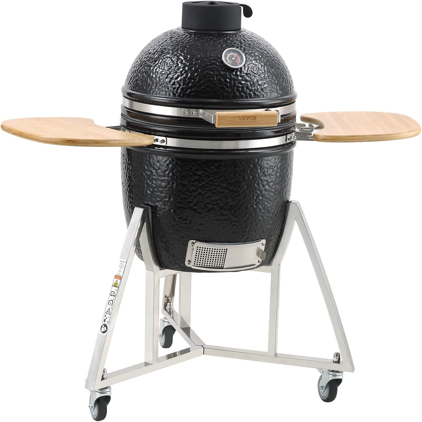 18-inch portable charcoal grill with lid and cart, propane gas grill with sturdy stainless steel frame, outdoor cooking small smoker, suitable for camping, picnics and backyard barbecues, black version