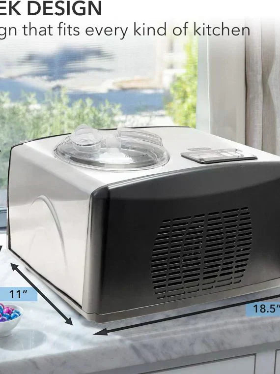 Automatic Ice Cream Maker, 1.6 Quart, Stainless Steel, Built-in Compressor, LCD Display, Timer, Black/Pink