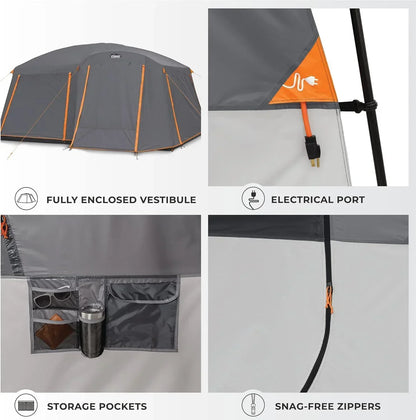 Straight Wall Cabin Tents | 10 Person / 11 Person / 12 Person Large Multi Room Family Tents for Car Camping & Outdoor Adventures