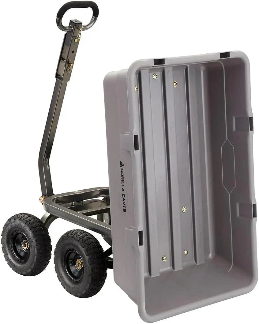 Heavy Duty Poly Utility Dump Wagon Garden Cart w/Pneumatic Tires, 6 Cu Ft - 1200 lb Capacity Outdoor Wheelbarrow for Yard, Landscaping & Gardening, Lawn Tractor or ATV Towable-Gorilla Carts