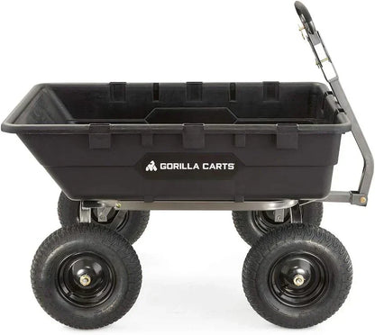 Heavy Duty Poly Utility Dump Wagon Garden Cart w/Pneumatic Tires, 6 Cu Ft - 1200 lb Capacity Outdoor Wheelbarrow for Yard, Landscaping & Gardening, Lawn Tractor or ATV Towable-Gorilla Carts