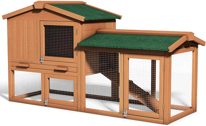 Large chicken coop, wooden hen house, outdoor backyard rabbit cage with ventilation door, detachable tray and slope, chicken nesting box (58 inches) (58 inches long x 21 inches wide x 34 inches high)