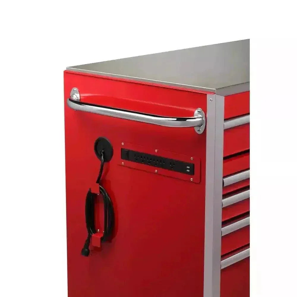Husky Heavy-Duty 72 in. W x 24 in. D 15-Drawer Tool Chest Mobile Workbench with Stainless Steel Top and Dual Locks in Red