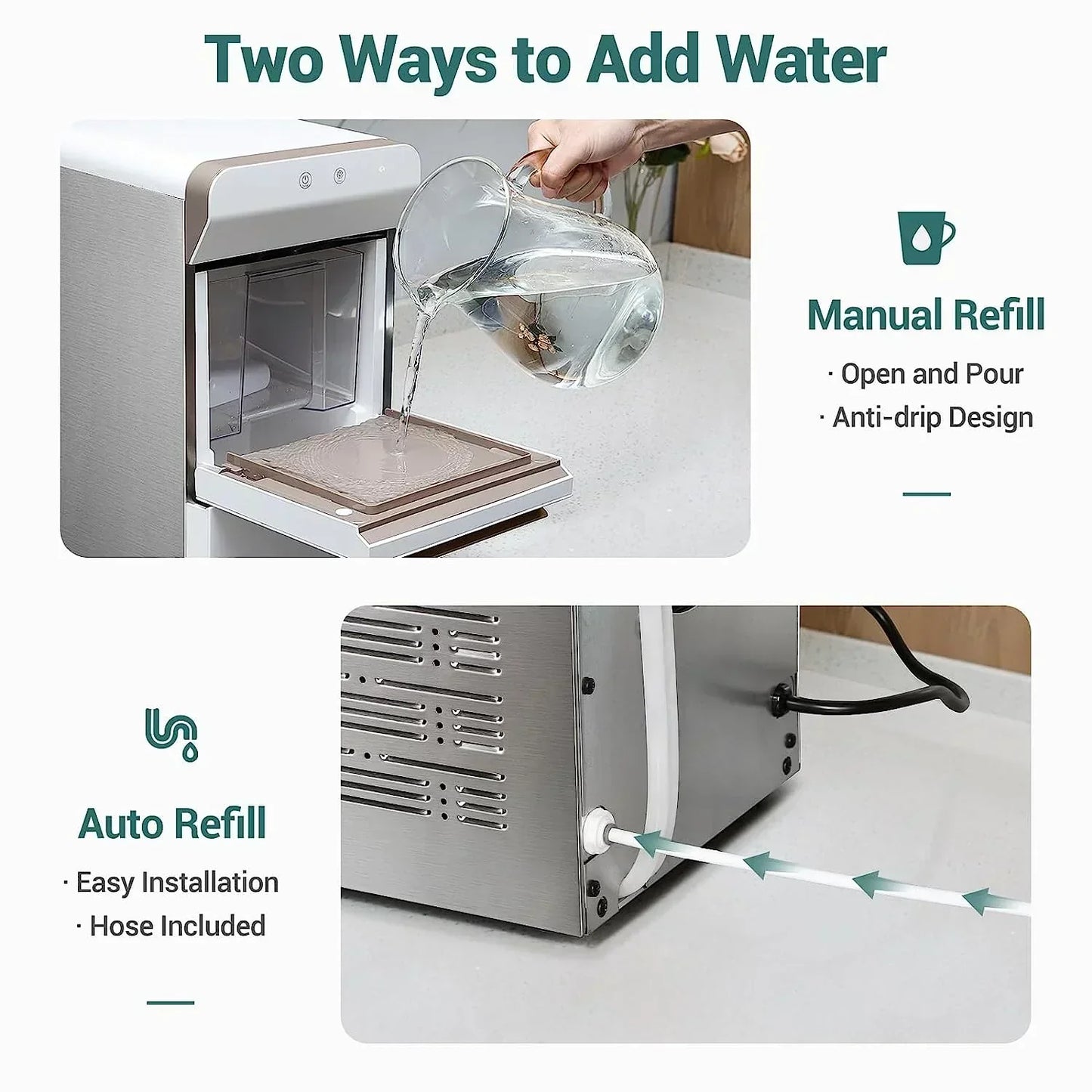 V2.0 Countertop Nugget Ice Maker | Self Cleaning Pellet Ice Maker | Open and Pour Refill | Stainless Steel Housing |