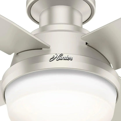 Hunter Fan Company Dempsey Low Profile Indoor / Outdoor Ceiling Fan with LED Light and Remote Control, 44", Matte Nickel