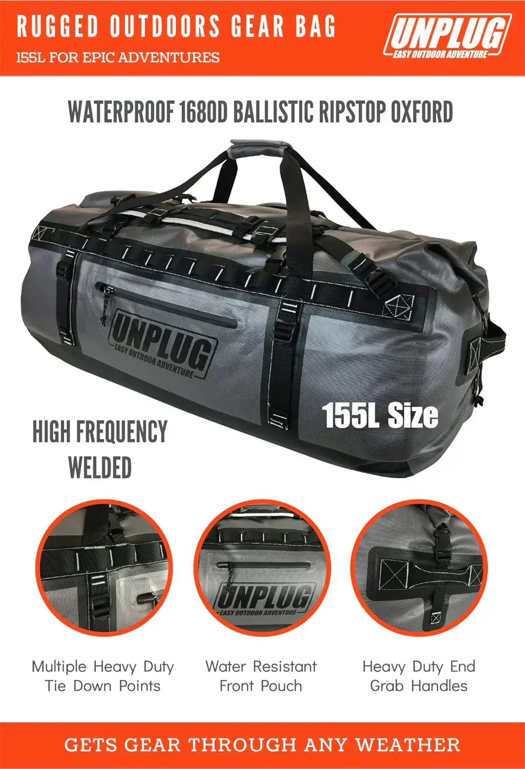 Ultimate Adventure Bag -1680D Heavy Duty Waterproof Travel Duffel Bags for Camping, Motorcycle Dry Bag, Waterproof Bags for Boating, Waterproof Duffle Backpack,Tactical Duffle Bag