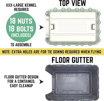 SportPet Designs Plastic Kennels Rolling Plastic Airline Approved Wire Door Travel Dog Crate, XXX-Large, Gray