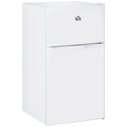 HOMCOM Double Door Mini Fridge with Freezer, 3.2 Cu.Ft Compact Refrigerator with Adjustable Shelf, Adjustable Thermostat